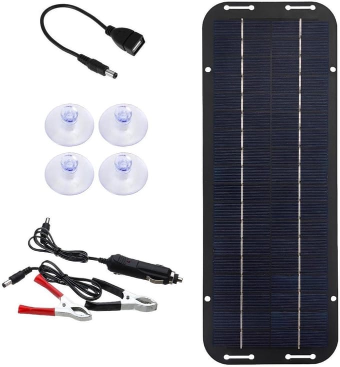 Zonnepaneel Druppellader - Acculader Set - Accu Onderhoud - Efficiënte Zonnecellen - 32 x 16 cm - Zwart