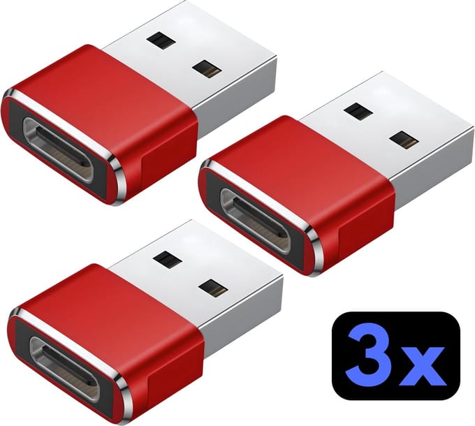 Nereb 3x USB-C naar USB-A Adapter - USB C naar USB Adapter - USB C naar USB A Converter - Rood