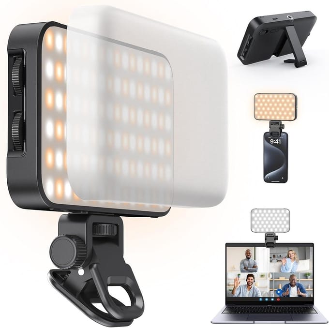 Selfielamp met Diffuser - Wit - Oplaadbaar LED Videolicht voor Telefoon, Camera en Laptop