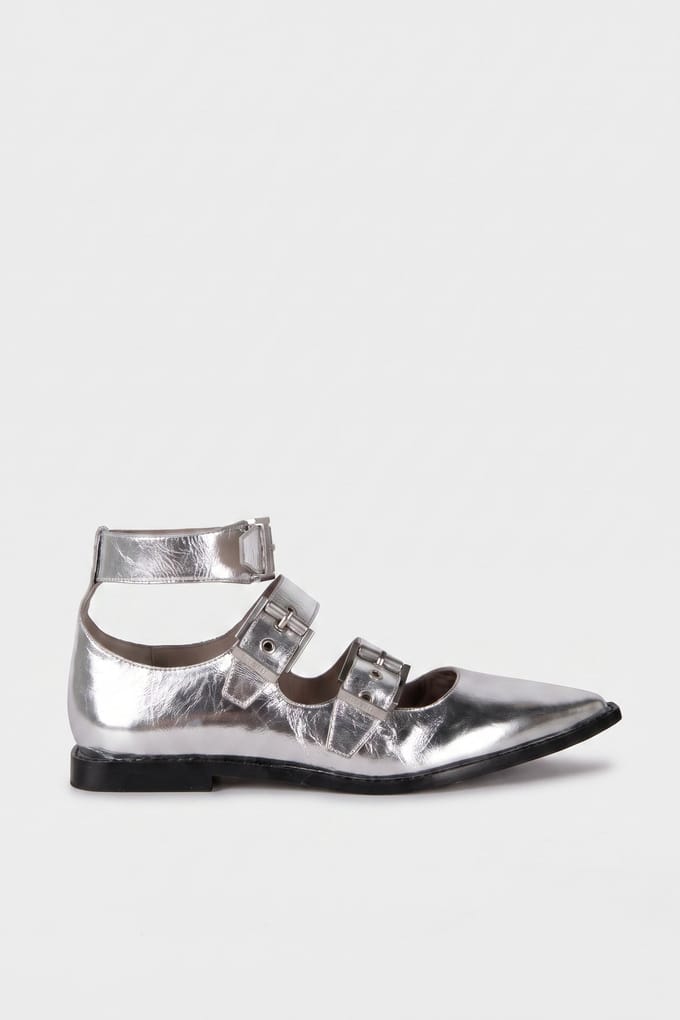 AllSaints Susan Buckle Shoe Silver Größe: 40 | Loafer Outlet | Damen | Grau