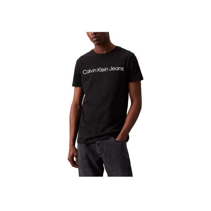Calvin Klein Jeans Letterprint Slim Fit Ronde Hals Korte Mouwen T-shirt Heren Tops Zwart J30J322552-BEH M black
