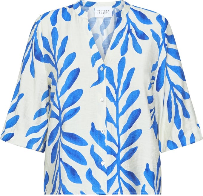 SISTERS POINT Viaba-sh2 - Dames Blouse - Cream/blue - Maat M