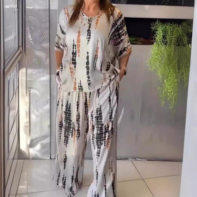 Dames Lange Mouwen Bloemenprint Vakantie Losse Pakset 2XL groen