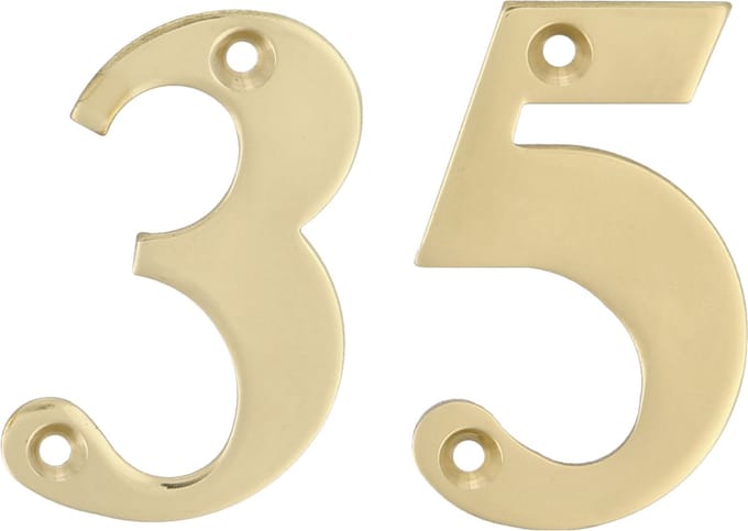 AMIG Huisnummer 35 - massief messing - 10cm - incl. bijpassende schroeven - gepolijst - goudkleur