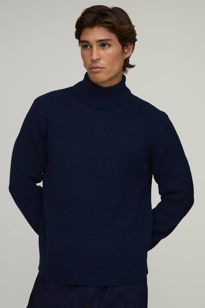 Geribbelde Gebreide Trui Met Col En Regular Fit | Navy | Size Small
