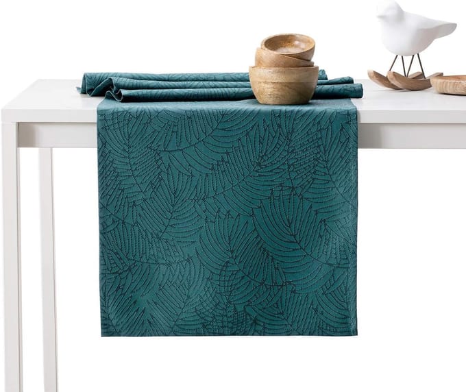 Tafelloper 30 x 100 cm lotuseffect waterafstotend bladeren Petrol Gaia