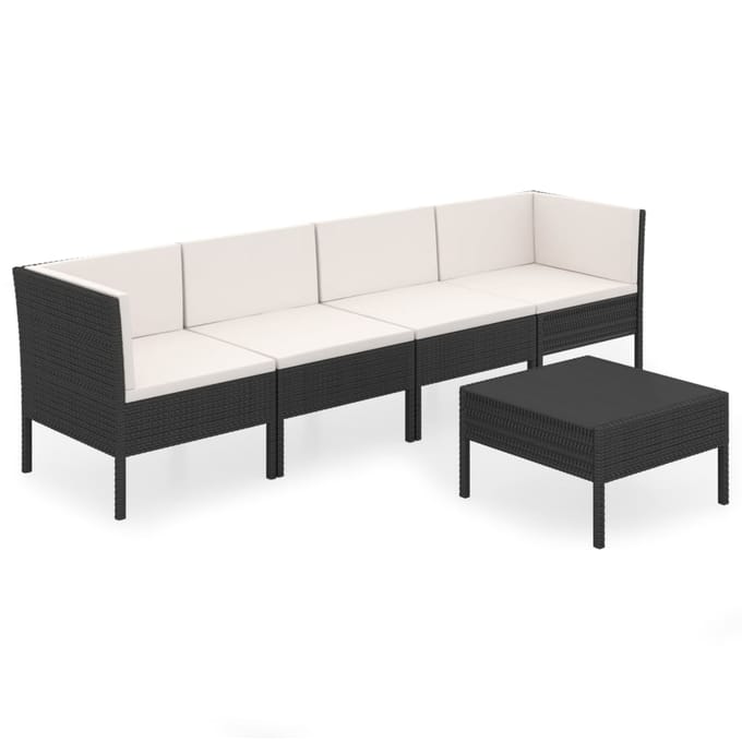 vidaXL - 5-delige - Loungeset - met - kussens - poly - rattan - zwart