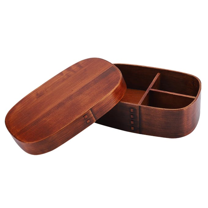 Boîte à lunch vintage en bois naturel, boîtes à bento en bois, 18 x 12 x 5,5 cm brown