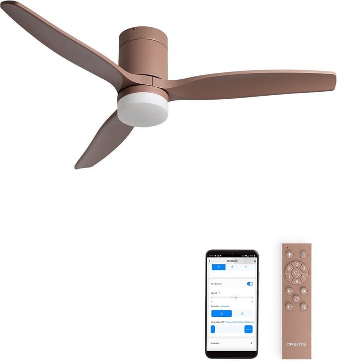 CREATE - Stille plafondventilator van 40 W met technische ABS-bladen, verkrijgbaar in verschillende maten - M - Met licht - WIFI - WIND STYLANCE