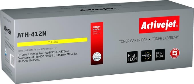 ActiveJet AT-412N toner voor HP-printer; HP 305A CE412A vervanging; Opperste; 2600 pagina's; geel.