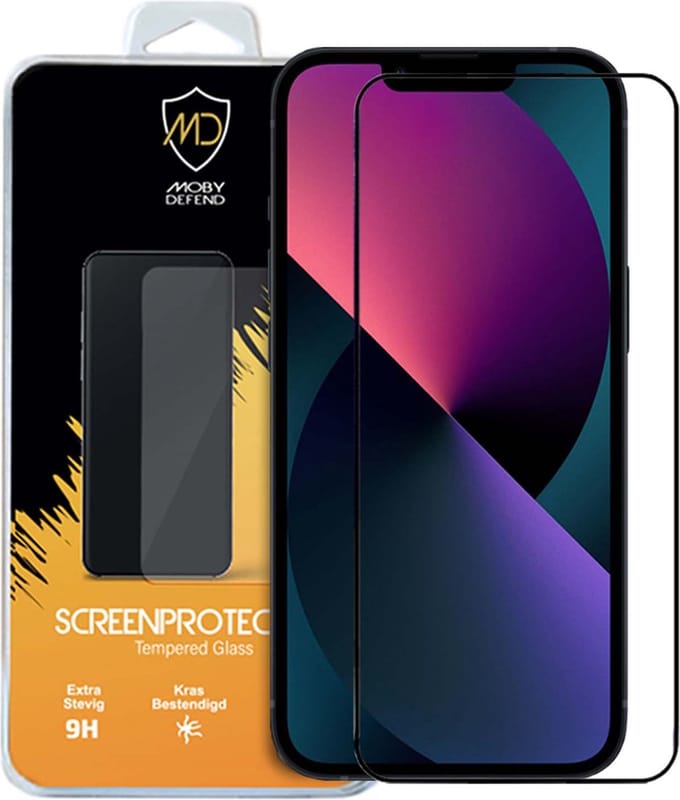 MobyDefend Screenprotector - Geschikt voor iPhone 13 / iPhone 13 Pro - Screensaver Met Zwarte Randen - Gehard Glas