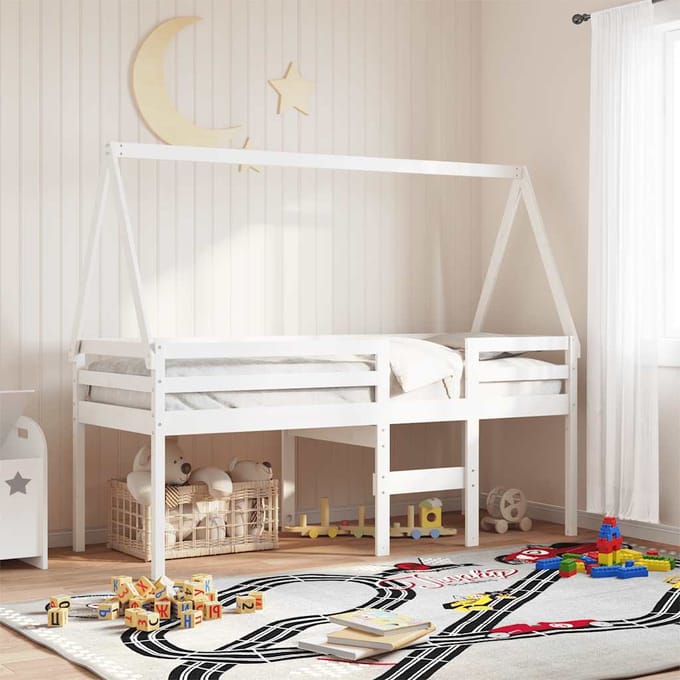 vidaXL - Kinderbedhuisje - 209x85,5x88 - cm - massief - grenenhout - wit
