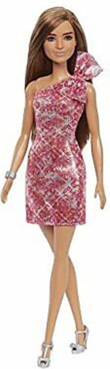 Barbie Glitz-pop met roze glitter-schouderjurk