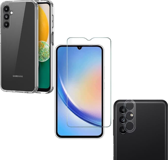 Back cover Silicone hoesje transparant met Screenprotector Glas 1x en Camera lens protector 1x Geschikt voor: Samsung Galaxy A14 4G