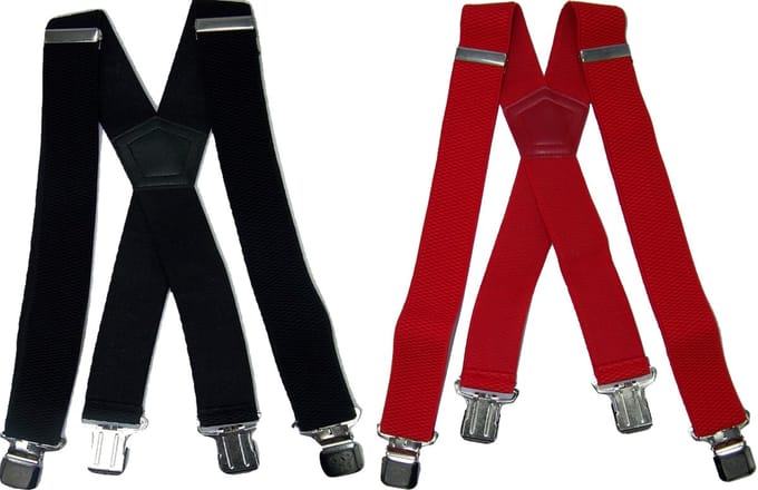 Zwarte en Rode 4 clip Bretels met stevige sterke brede stalen clips Duo Pack