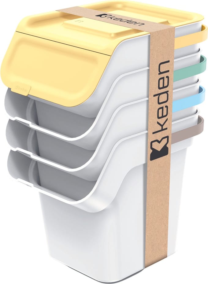 Prosperplast Keden - prullenbakken set van 4x20l - Kaddi Q - as wit