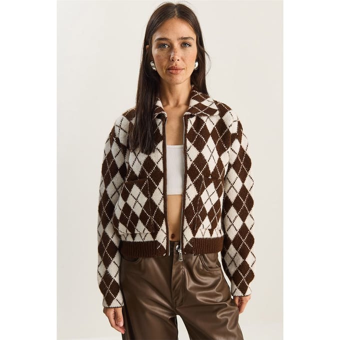 Dikke Jacquard Gebreide Cardigan met Rits