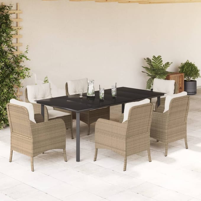 vidaXL - 7-delige - Tuinset - met - kussens - poly - rattan - beige