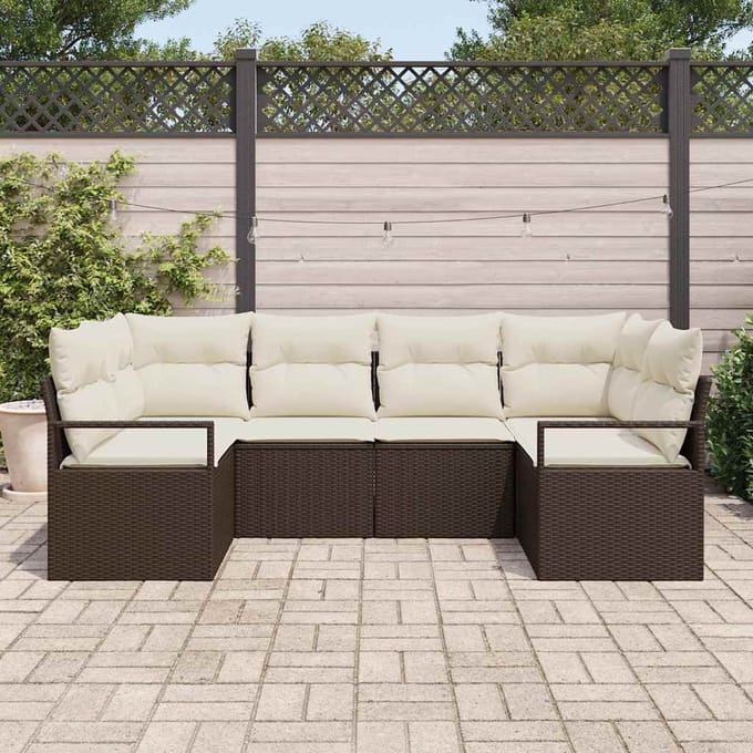 vidaXL - Tuinbank - Set - 6 - st - Bruin - en - wit - poly - rattan