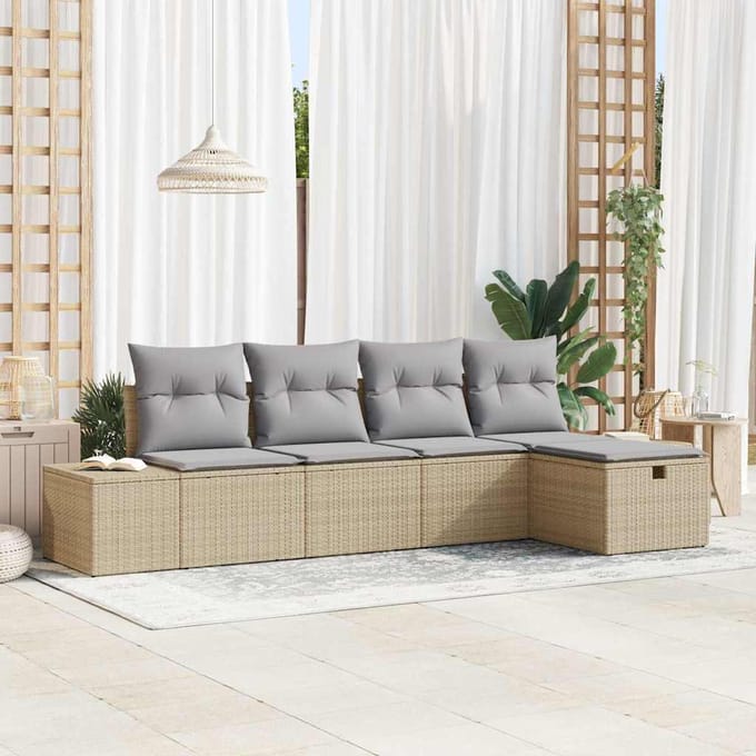 vidaXL - Bankstel - 5 - st - poly - rattan