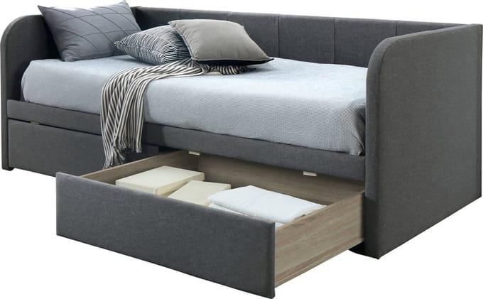 Poldimar - Eenpersoonsbed Zita met 2 laden - 90x200 - Grijs
