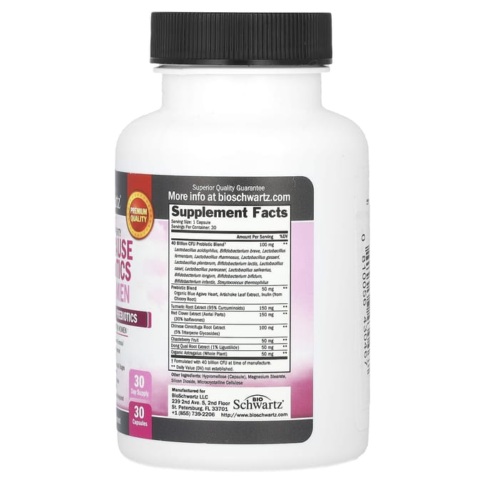 BioSchwartz, probiotique ultra-pur pour la ménopause féminine, 30 capsules