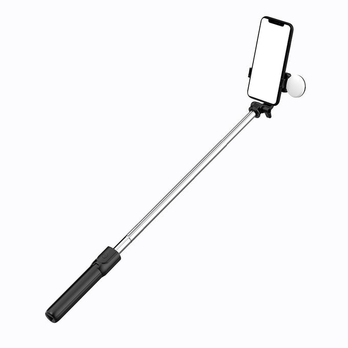 Hurtel Selfie Stick WR1YXS Telescopic Tripod 0.71m with Round Lamp - Black
