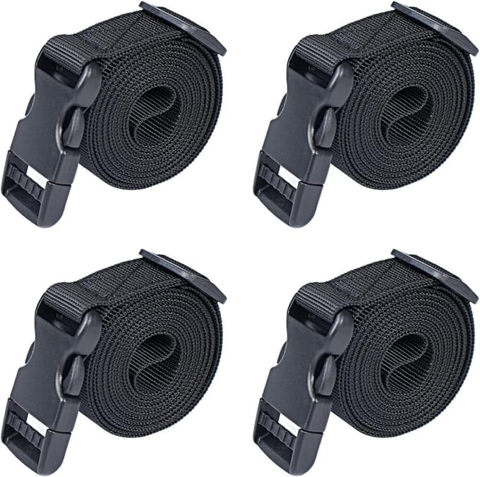 Utility Straps - Tie Down Straps - Securing Items - Quick-Release Buckle - 12 Feet - Black