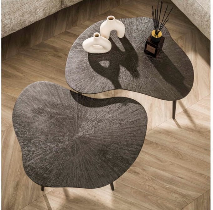 Salontafel set/2 Brown Ray Metal organisch - Donkerbruin brons