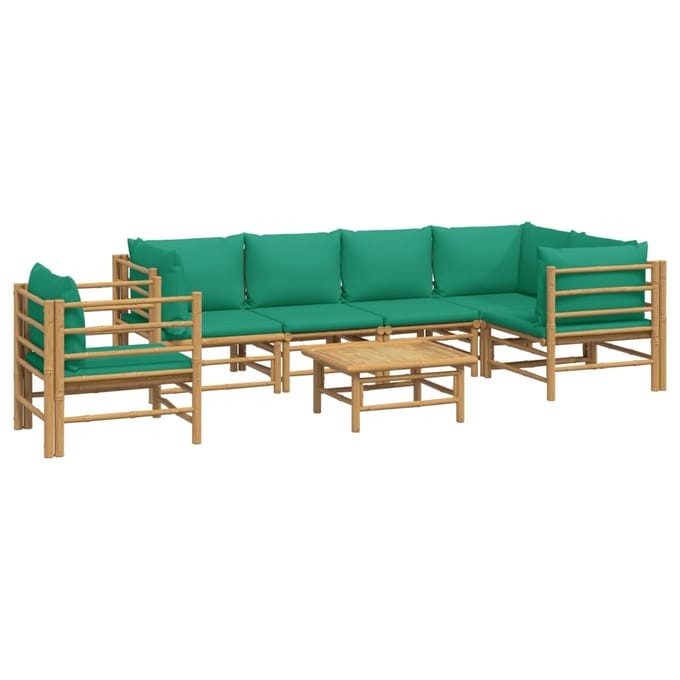 vidaXL - 7-delige - Loungeset - met - kussens - bamboe - groen