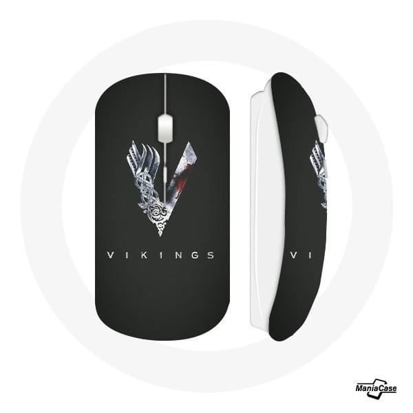 Souris Sans Fil Vikings Série Saison 6 logo V Epée Gris Fond Noir