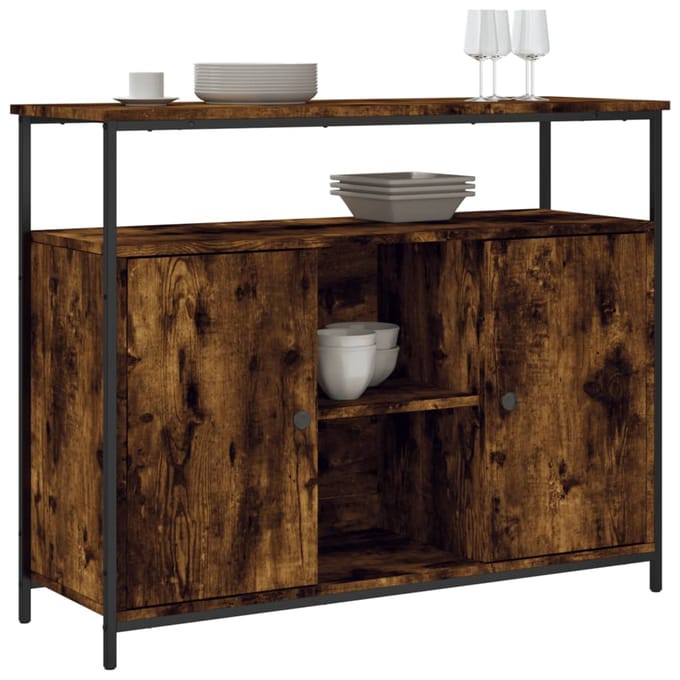 vidaXL - Dressoir - 100x35x80 - cm - bewerkt - hout - gerookt - eikenkleurig