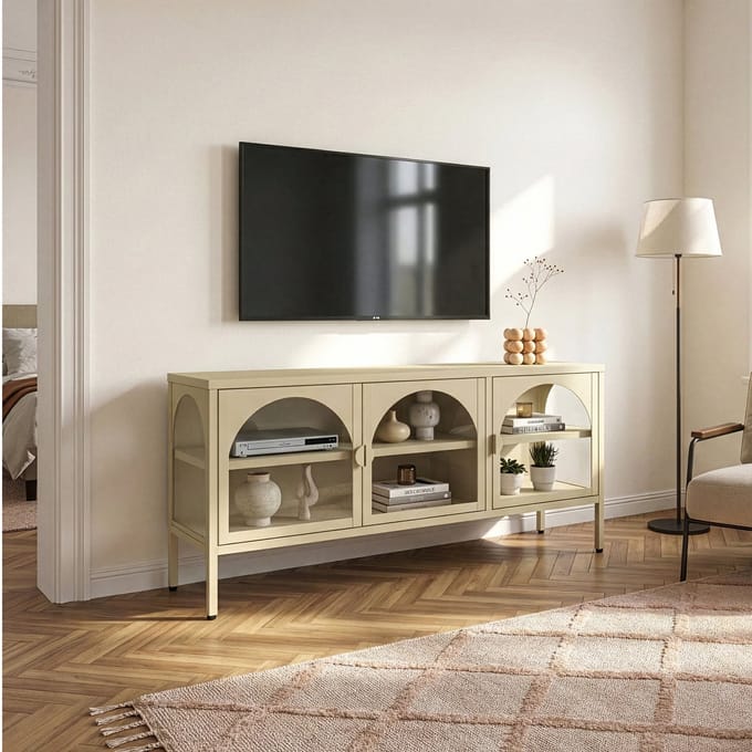 Dressoir Klippestad vitrinekast 118x35x55 cm camel [en.casa]