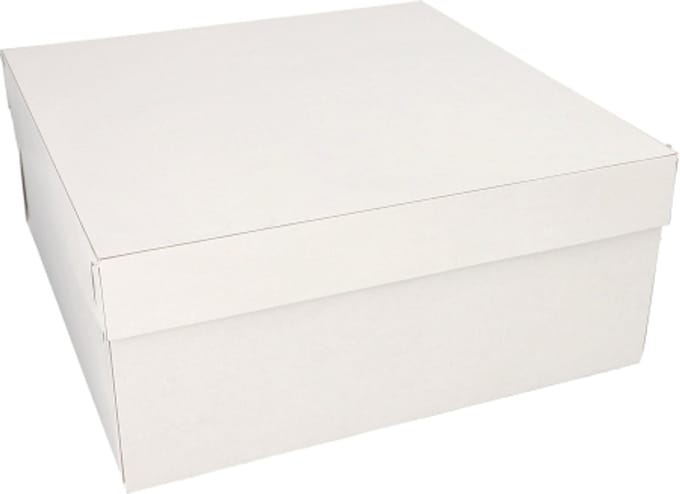 10 Kartonnen gebaksdozen met deksel hoekig 30 cm x 30 cm x 13 cm wit