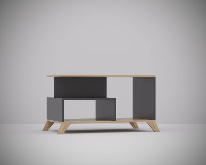 Meubel Square - Salontafel SINDI - Antraciet - Eiken - 90cm - Scandinavische stijl