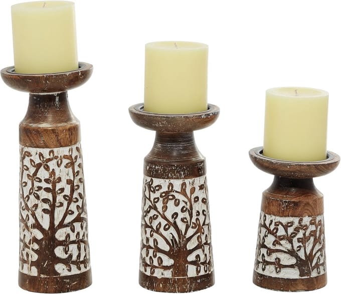 Decoratieve Houten Kandelaar Bruin - Sfeervolle Tafeldecoratie
