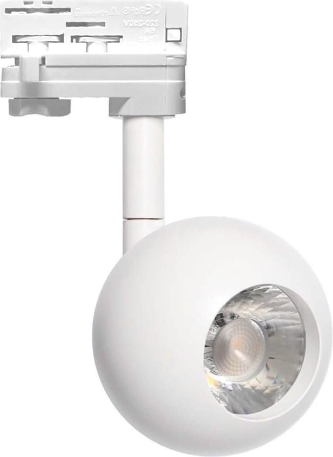 LED Railverlichting - Track Spot - 10W - 3 Fase - Rond - Warm Wit 3000K - Mat Wit - Aluminium