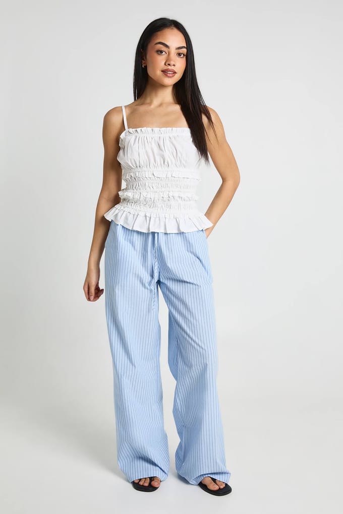 boohoo Dames Poplin Gerimpeld Cami Topje | Wit | Maat: 38