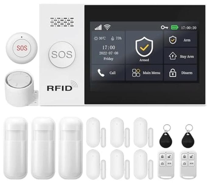 Draadloze Touchscreen Huisalarm met App-melding en Bewegingsmelders - 16 Delen