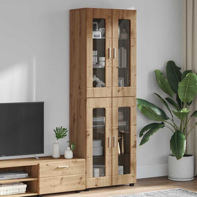vidaXL - Highboard - FLORIN - 60 - x - 35 - x - 182 - cm - Artisan - Eiken - Bewerkt - hout
