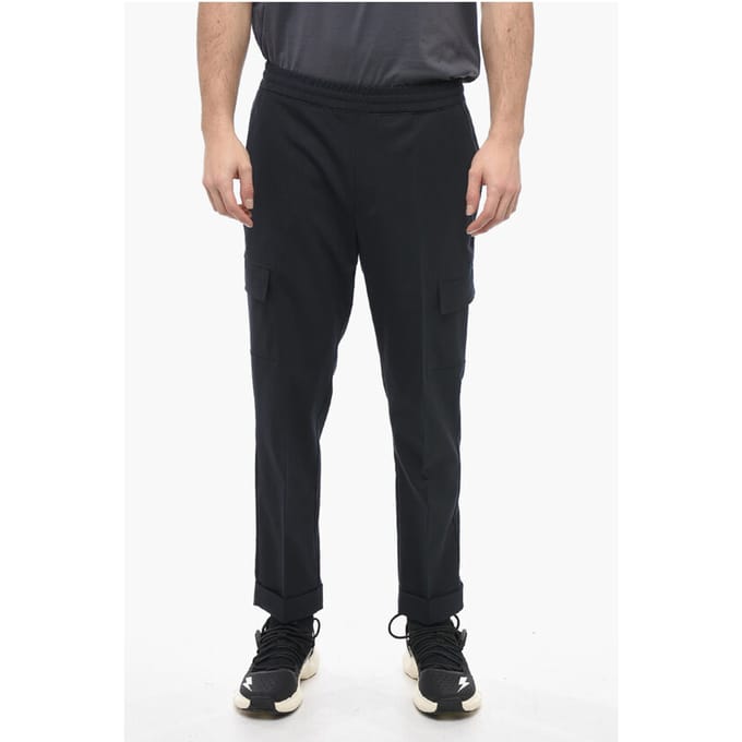 Lage taille REM cargobroek van een mix van scheerwol in blauw