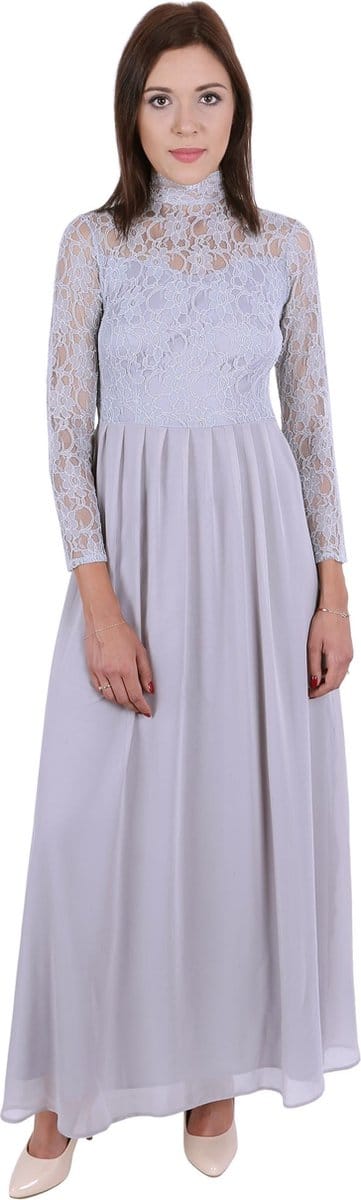 Grijze maxi jurk met 3/4 mouwen