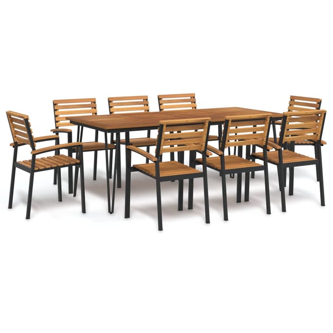 vidaXL - 9-delige - Tuinset - massief - acaciahout - en - metaal