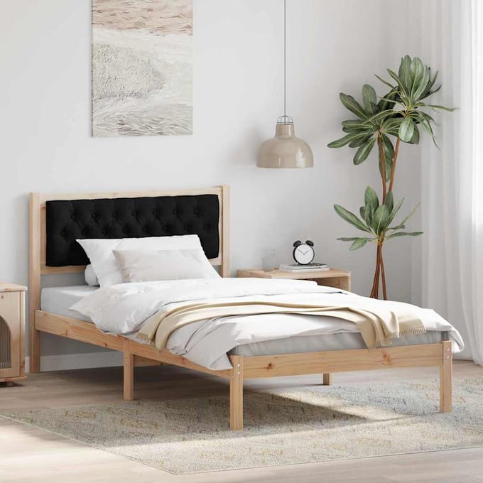 vidaXL - Bedframe - met - hoofdeinde - Zwart - 100 - x - 200 - cm - Massief - grenenhout
