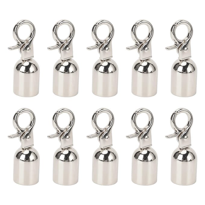 10 Ensembles Butée d'extrémité de corde Diamètre 15,5 mm Alliage de zinc Embout de cordon Mousqueton avec vis longues de 15,8 mm Silver argenté