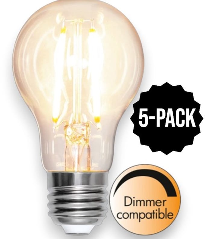 5-Pack | Standaard bol - E27 - 8W - Extra Warm Wit - 2700K - Dimbaar - Filament - Helder