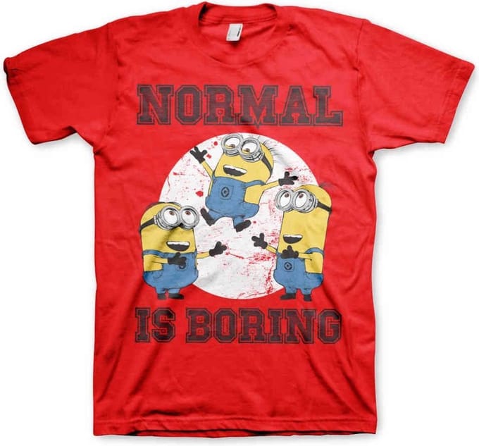Minions Heren Tshirt -S- Normal Life Is Boring Rood