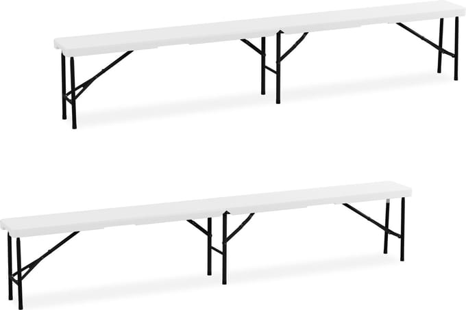 bierbank - set van 2 - 240 cm breed - kunststof - inklapbaar - camping - wit