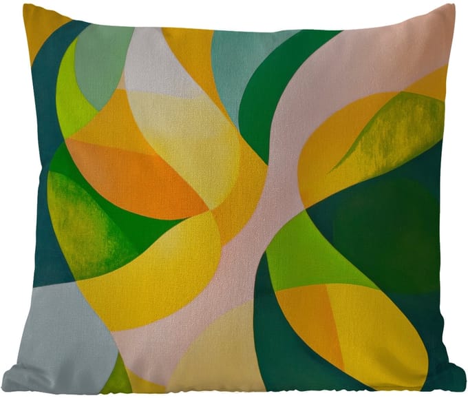 Buitenkussen - Abstract - Geel - Roze - Groen - 45x45 cm - Weerbestendig