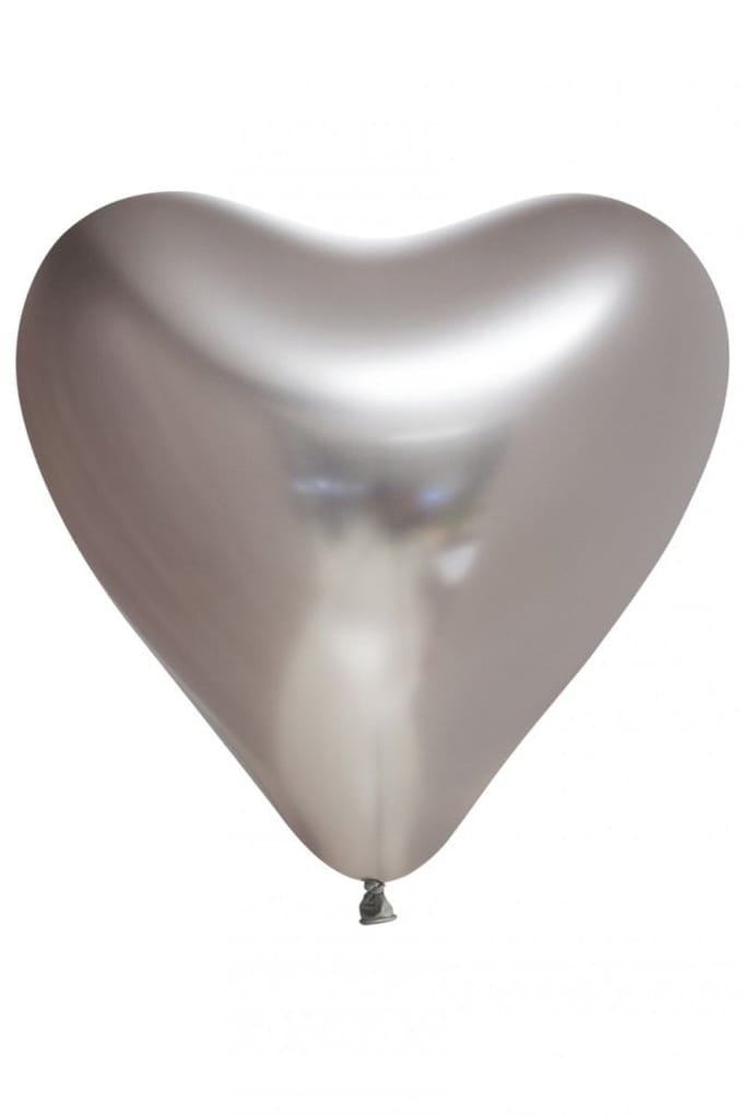 Chrome chroom hart Ballonnen Zilver 12 inch=30cm – per 6st.